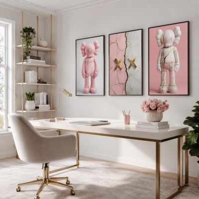 Kaws Girl Wall Art Set of 3, Girl Hypebeast Room Decor, Pink Grey Kaws Posters, Feminine Kaws Wall Art, Cool Girl Room Decor, Teen Girl Art