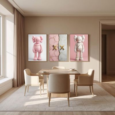 Kaws Girl Wall Art Set of 3, Girl Hypebeast Room Decor, Pink Grey Kaws Posters, Feminine Kaws Wall Art, Cool Girl Room Decor, Teen Girl Art