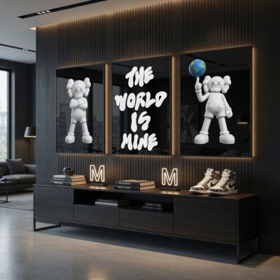 Kaws Girl Wall Art Set of 3, Girl Hypebeast Room Decor, Pink Grey Kaws Posters, Feminine Kaws Wall Art, Cool Girl Room Decor, Teen Girl Art