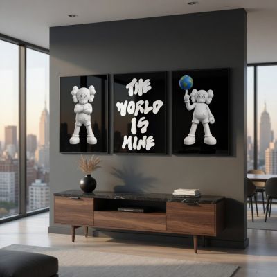 Kaws Girl Wall Art Set of 3, Girl Hypebeast Room Decor, Pink Grey Kaws Posters, Feminine Kaws Wall Art, Cool Girl Room Decor, Teen Girl Art