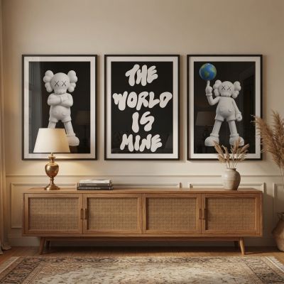 Kaws Girl Wall Art Set of 3, Girl Hypebeast Room Decor, Pink Grey Kaws Posters, Feminine Kaws Wall Art, Cool Girl Room Decor, Teen Girl Art