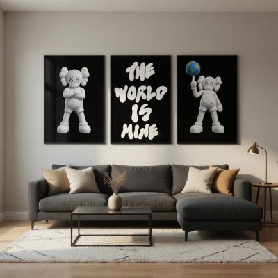 Kaws Girl Wall Art Set of 3, Girl Hypebeast Room Decor, Pink Grey Kaws Posters, Feminine Kaws Wall Art, Cool Girl Room Decor, Teen Girl Art