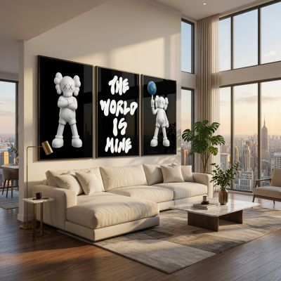 Kaws Girl Wall Art Set of 3, Girl Hypebeast Room Decor, Pink Grey Kaws Posters, Feminine Kaws Wall Art, Cool Girl Room Decor, Teen Girl Art