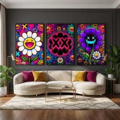 Kaws Girl Wall Art Set of 3, Girl Hypebeast Room Decor, Pink Grey Kaws Posters, Feminine Kaws Wall Art, Cool Girl Room Decor, Teen Girl Art