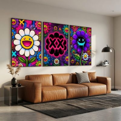 Kaws Girl Wall Art Set of 3, Girl Hypebeast Room Decor, Pink Grey Kaws Posters, Feminine Kaws Wall Art, Cool Girl Room Decor, Teen Girl Art