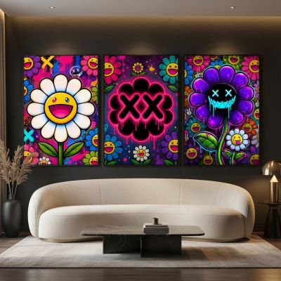 Kaws Girl Wall Art Set of 3, Girl Hypebeast Room Decor, Pink Grey Kaws Posters, Feminine Kaws Wall Art, Cool Girl Room Decor, Teen Girl Art