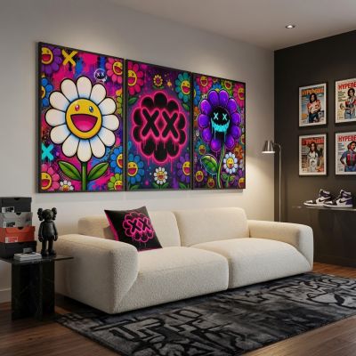 Kaws Girl Wall Art Set of 3, Girl Hypebeast Room Decor, Pink Grey Kaws Posters, Feminine Kaws Wall Art, Cool Girl Room Decor, Teen Girl Art