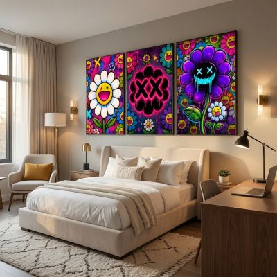 Kaws Girl Wall Art Set of 3, Girl Hypebeast Room Decor, Pink Grey Kaws Posters, Feminine Kaws Wall Art, Cool Girl Room Decor, Teen Girl Art
